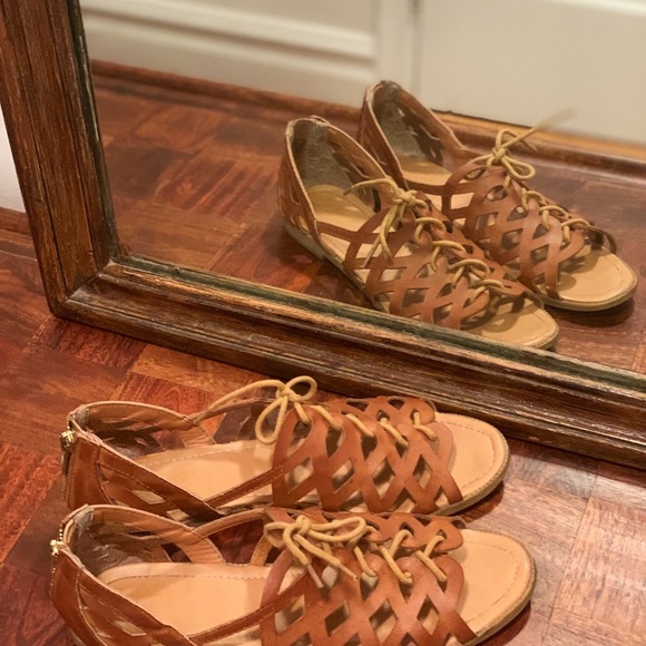 Women Roman Sandals Leather Hollow Out Peep Toe - Picture 5 of 8